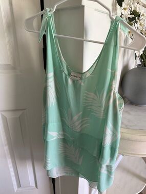 Ava & Viv Mint Green Tie-Shoulder Layered Camisole with White Leaf Print